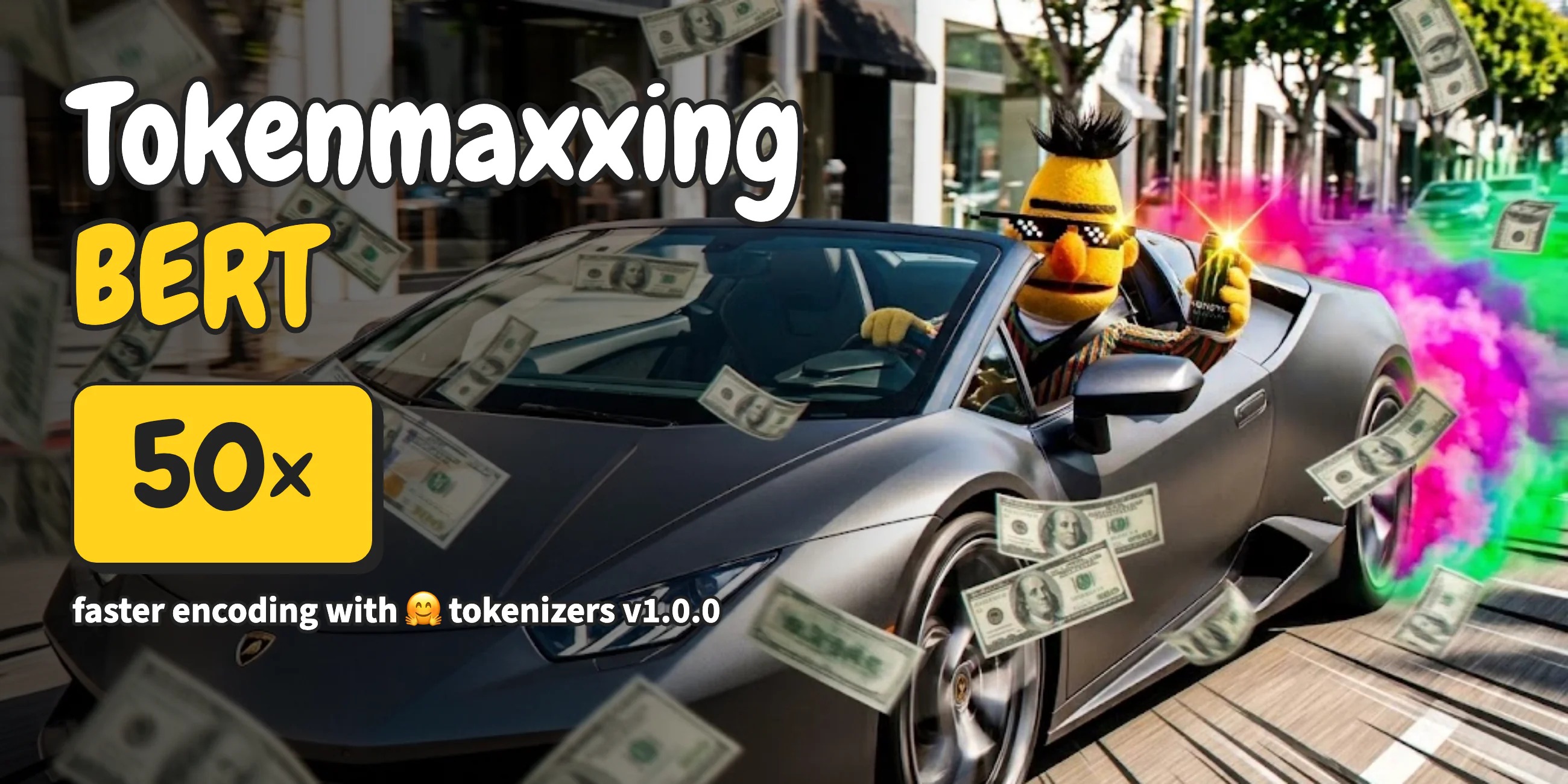 Hugging Face’s Tokenmaxxing BERT article artwork. The depicted speed-up is the authors’ reported result under their conditions.