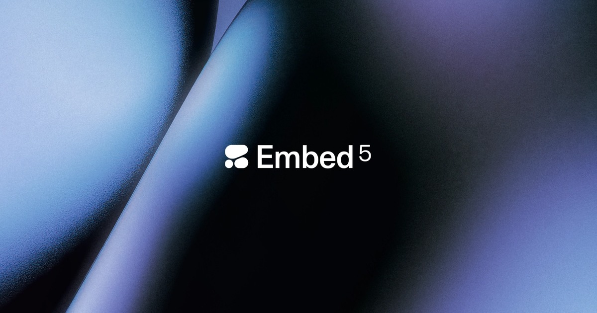 Embed 5 official product logo on a blue and black background
