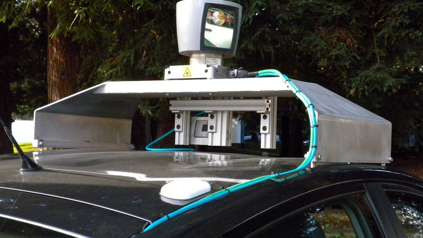 Sensor equipment on an early self-driving car. Historical autonomous-driving context, not a vehicle evaluated by DriveWLA.